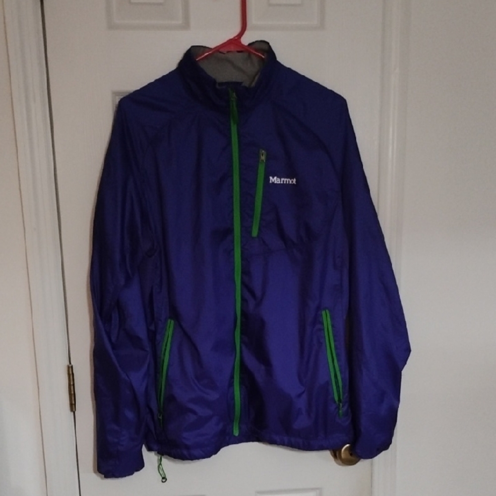 Marmot Men's Vibrant Purple Windbreaker with Green Zippers